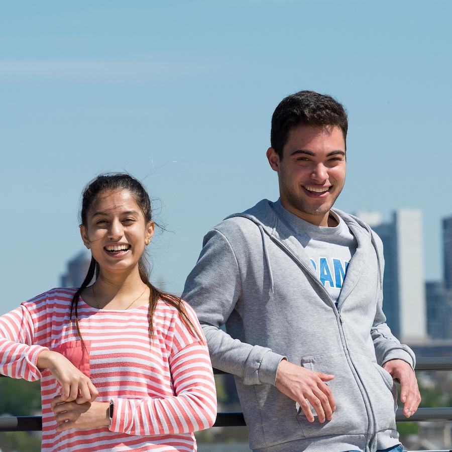 Students in front of Boston Skyline